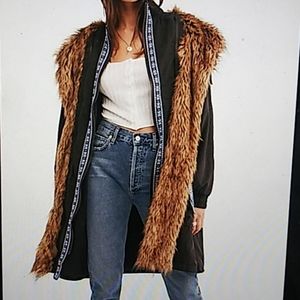 Free People Folklore Fur Hooded Parka Black Small